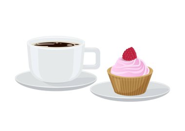 Kahve ve kek krem vektör çizim ile