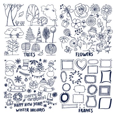 Dört ağaçlar çiçek kış tatil çerçeve kartları