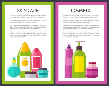 İki kozmetik cilt bakım afiş illüstrasyon vektör