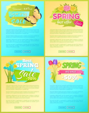 Büyük satış bahar indirim teklif sigorta primi poster seti