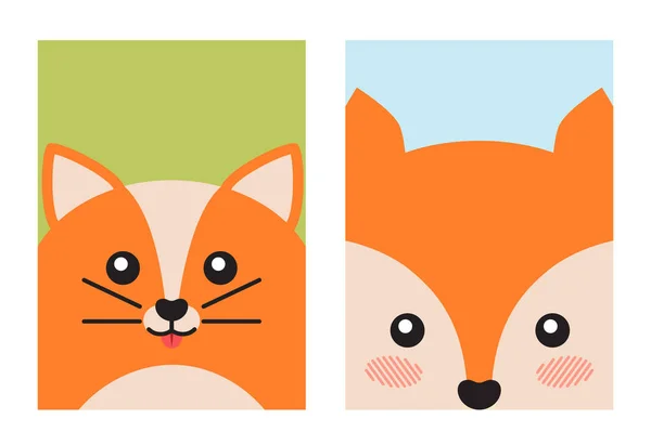 Kot i Fox zwierząt obejmuje wektor ilustracja — Wektor stockowy