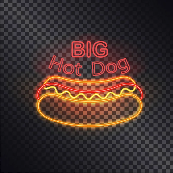 Big Hot Dog Neon Ikone isoliert auf schwarzem Hintergrund — Stockvektor