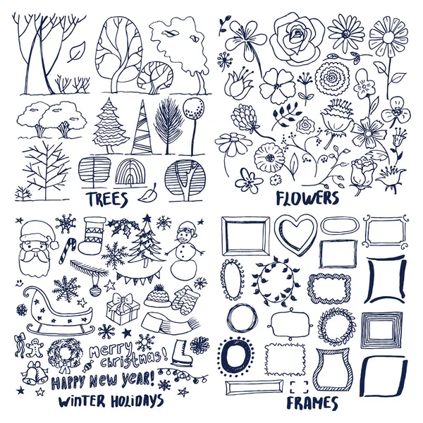 Dört ağaçlar çiçek kış tatil çerçeve kartları