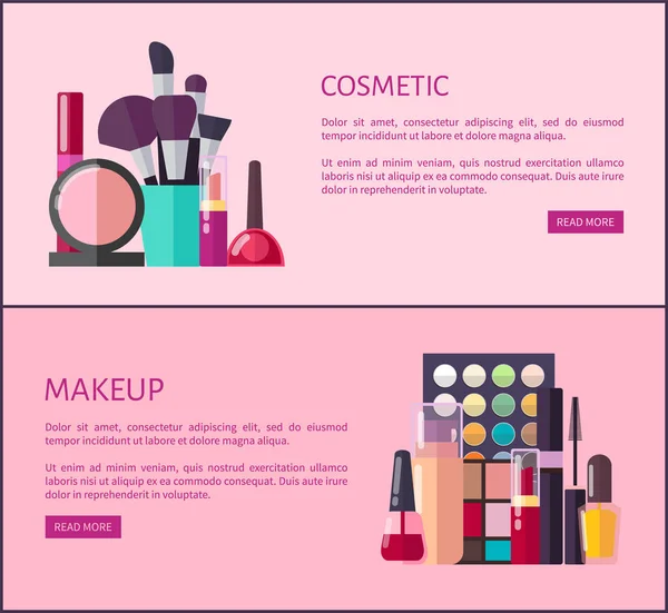 Cosmétique et maquillage Pages Internet promotionnelles — Image vectorielle