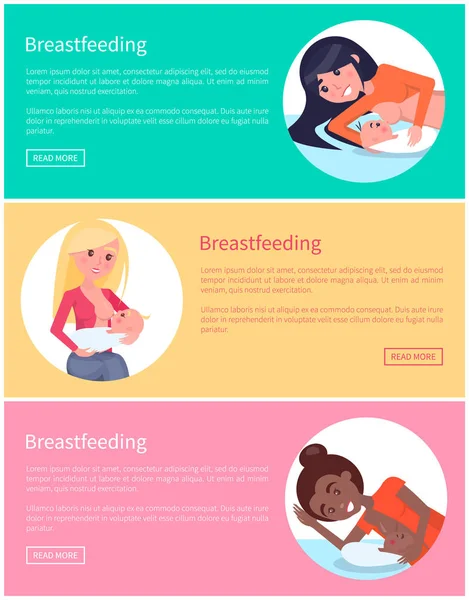 Lactancia materna saludable Banners informativos conjunto — Archivo Imágenes Vectoriales