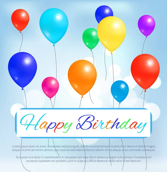 Feliz Cumpleaños Tarjeta de felicitación Globos de Color Volando — Vector de stock