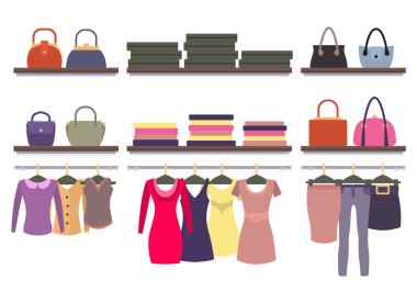 Bayan giyim mağazası Shop pencere giysiler asılı