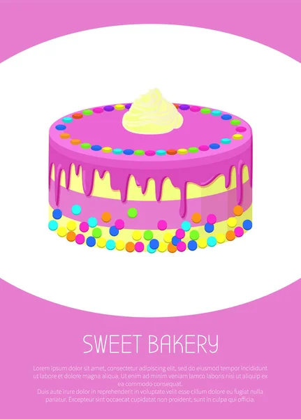 Affiche de boulangerie sucrée avec gâteau au lait recouvert de confiture — Image vectorielle