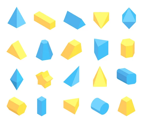 Lote de figuras geométricas azules y amarillas Cartel — Vector de stock