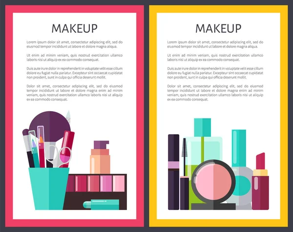 Narzędzia profesjonalne kosmetyki i środki promocyjne plakaty — Wektor stockowy