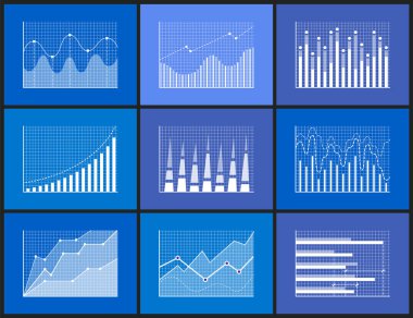 İstatistiksel ve analitik tek renkli grafik Set