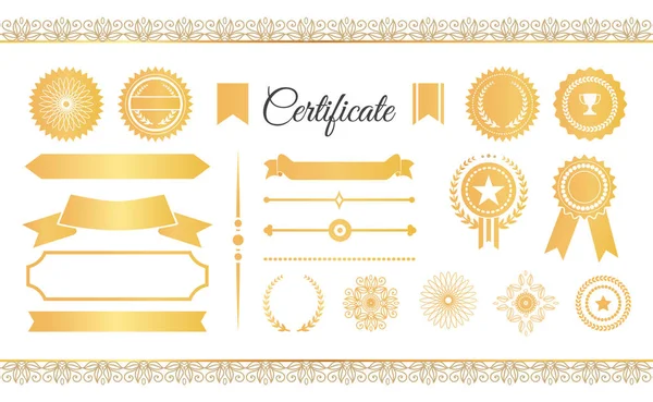 Certifikát štítky ocenění a stuhy zlatý znamení — Stockový vektor