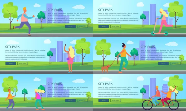 Πάρκο πόλεων με άνθρωποι ξοδεύουν χρόνο τις αφίσες τους — Διανυσματικό Αρχείο