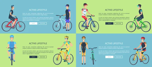 Actieve levensstijl Set Posters beeltenis van fietsers — Stockvector