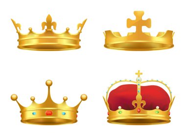 İle altın taç mücevher 3d simgesi gerçekçi vektör