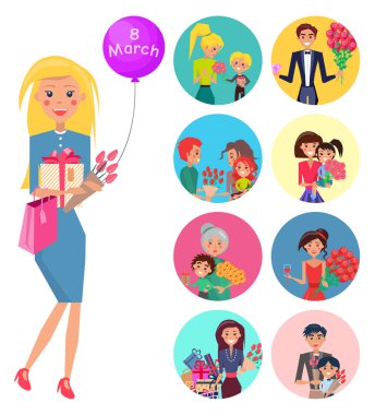 Lale, Giftbox ve balon ile zarif kadın