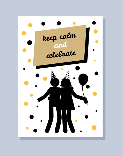 Garder le calme Célébrez l'affiche Happy Couple Silhouette — Image vectorielle