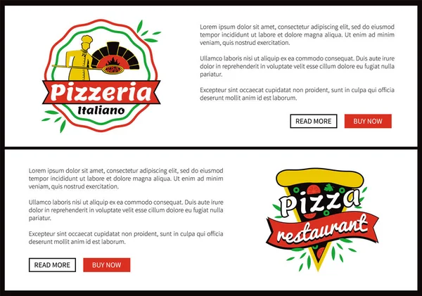 Pizza Restaurant Internet Web Promo Pages Set — Stock Vector