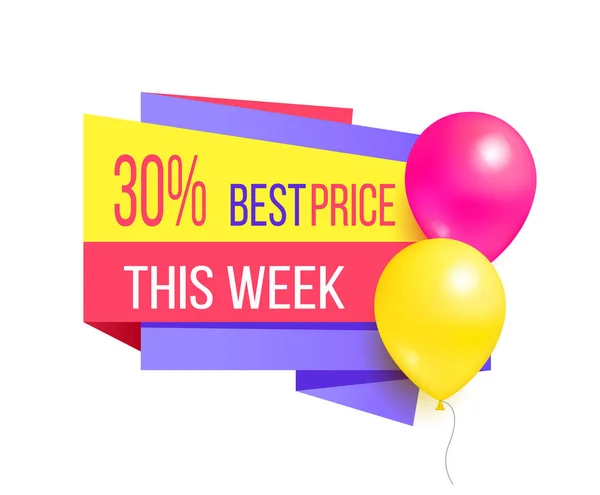 30 Melhor preço esta semana Venda Promo Label Balões — Vetor de Stock