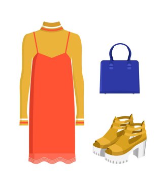 Modern yaz giysileri üzerinde beyaz izole kümesi