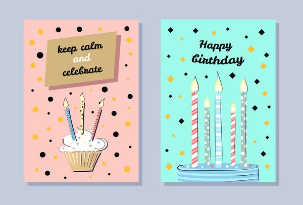 Bonne bannière d'anniversaire, garder le calme et célébrer — Image vectorielle