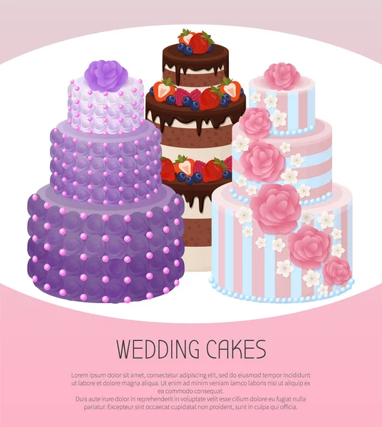 Cartel de tortas de boda Texto Vector Ilustración — Vector de stock