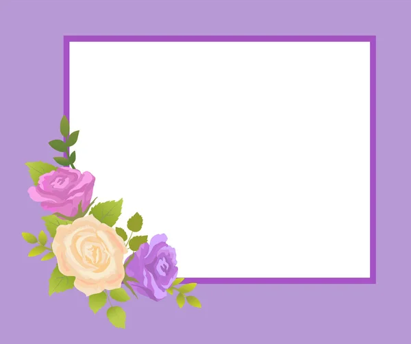 Rose Beige en paarse bloemen Foto Frame groet — Stockvector