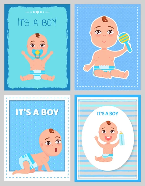 Ses affiches pour garçons avec bébé en bas âge en couches — Image vectorielle