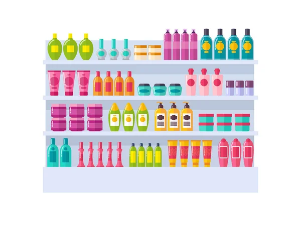 Lote de botellas en estantes Vector Ilustración — Archivo Imágenes Vectoriales