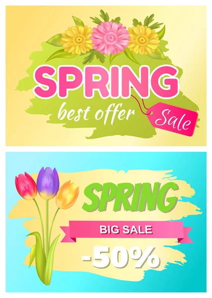 Das beste Angebot Frühjahrsverkauf Werbung Gänseblümchen Blumen — Stockvektor