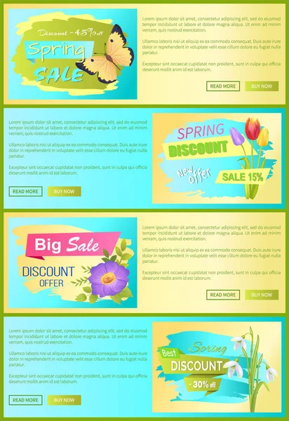 Descuento de primavera Nueva oferta Set Vector Ilustración — Vector de stock