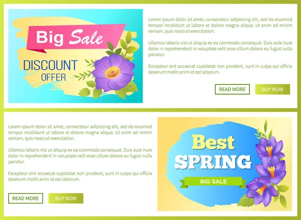 Venta de primavera grande Publicidad Etiquetas Flores Web — Vector de stock