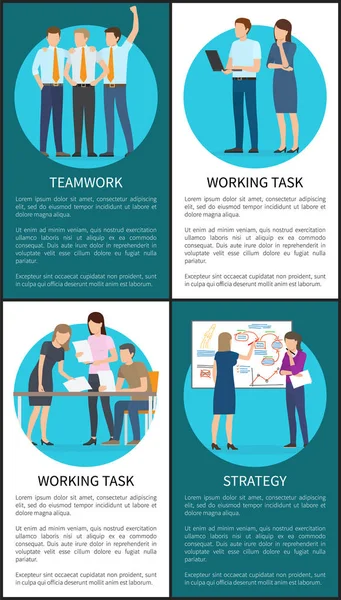 Teamwork and Working Task Vector Illustration — Stock Vector