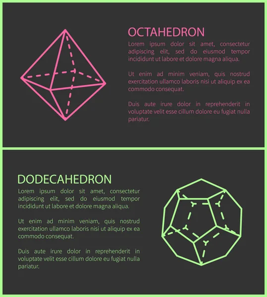 Octahedron ve Dodecahedron vektör çizim — Stok Vektör