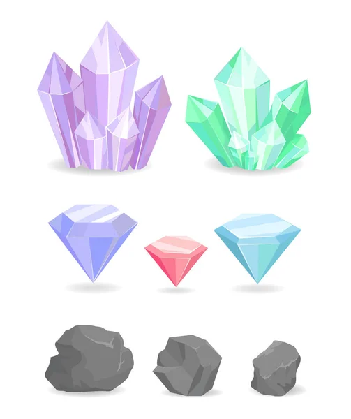 Cristaux de couleur et minéraux Diamant précieux — Image vectorielle