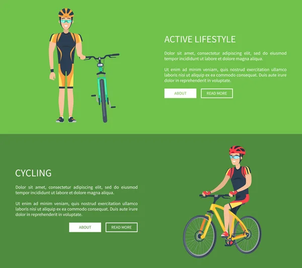 Actieve levensstijl en fietsen vectorillustratie — Stockvector