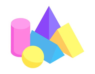 Farklı geometrik prizmalar koleksiyonu renkli afiş