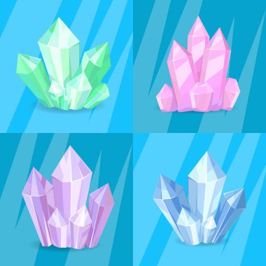 Çeşitli yeşil pembe mor mavi kristal değerli