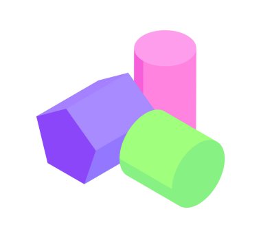 Pentagonal prizma ve iki silindir renkli Poster