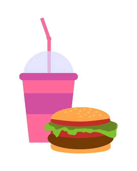 Ensemble hamburger et milkshake, illustration vectorielle — Image vectorielle