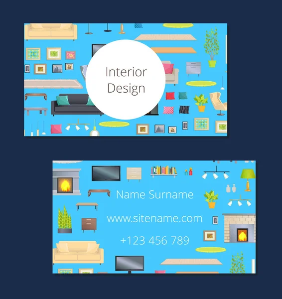 Tarjeta de Diseño Interior Azul Vector Ilustración — Archivo Imágenes Vectoriales