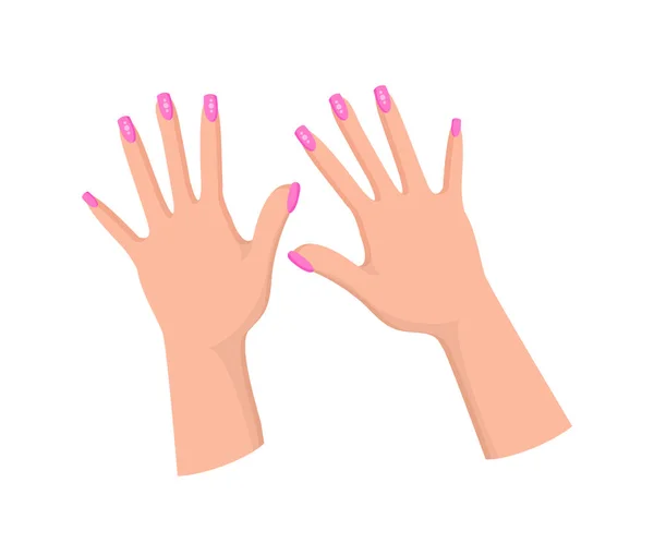 手与女性粉红色的指甲与水钻 — 图库矢量图片