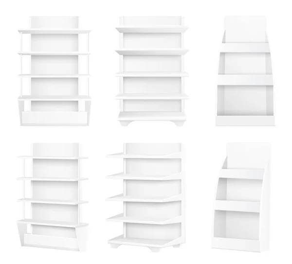 Modern Stylish Wooden Shelves Painted in White Set — Stock Vector