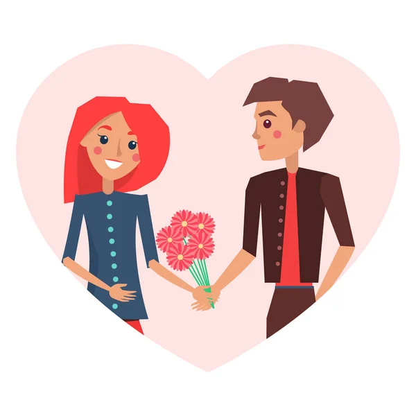 Casal no amor e Bouquet Vector Ilustração — Vetor de Stock