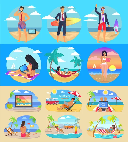 Freelance Summer People Set Ilustração vetorial — Vetor de Stock