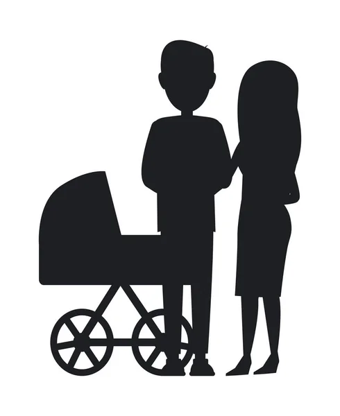 Cartel de vectores blanco y negro de Silhouette of Family — Archivo Imágenes Vectoriales