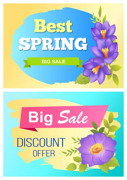 Las mejores etiquetas publicitarias de venta grande de primavera Crocus — Vector de stock