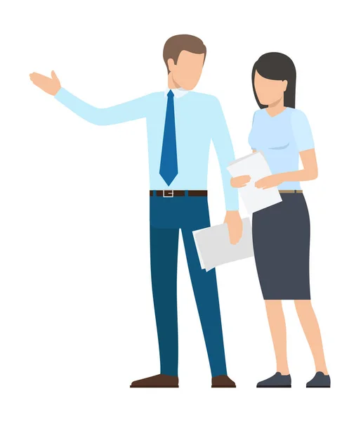 Man and Woman with Documents Vector Illustration — Stock Vector