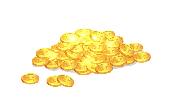 Золотые блестящие древние монеты со звёздными знаками в куче — стоковый вектор