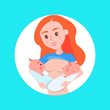 Anne ve iki bebek emzirme Poster